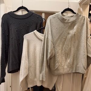 H&M Pearl-Embellished Sweater Set in Black, Cream, and Gray